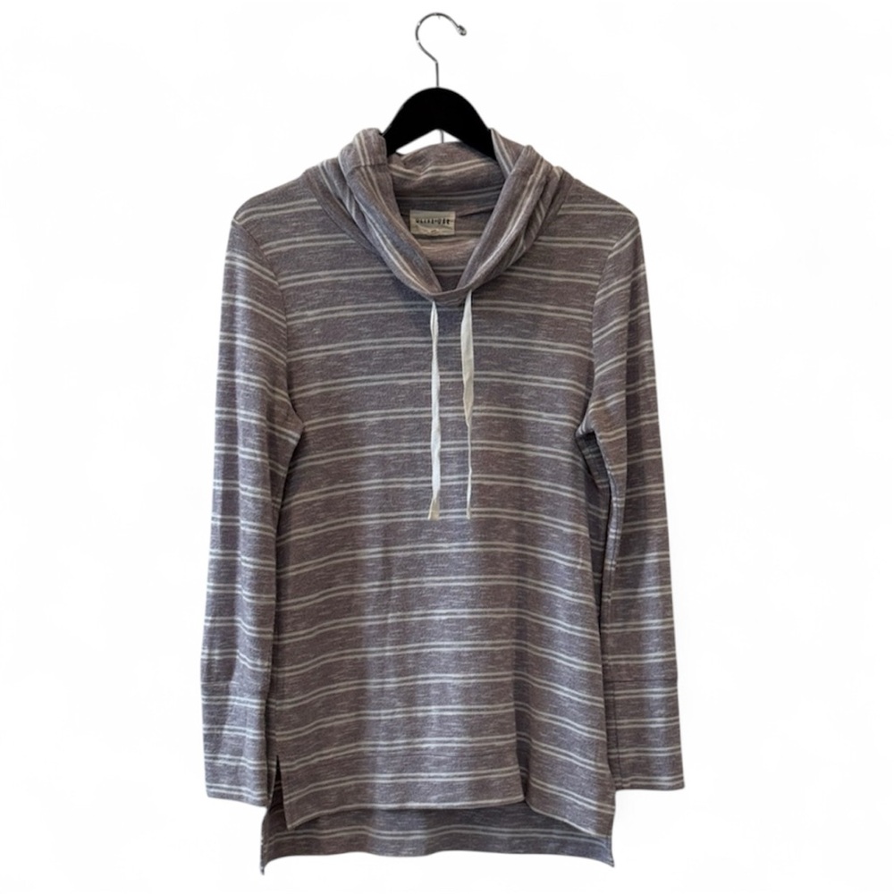 Olive & Oak Heathered Striped Lavender White Cowl Neck Sweater Women’s Medium